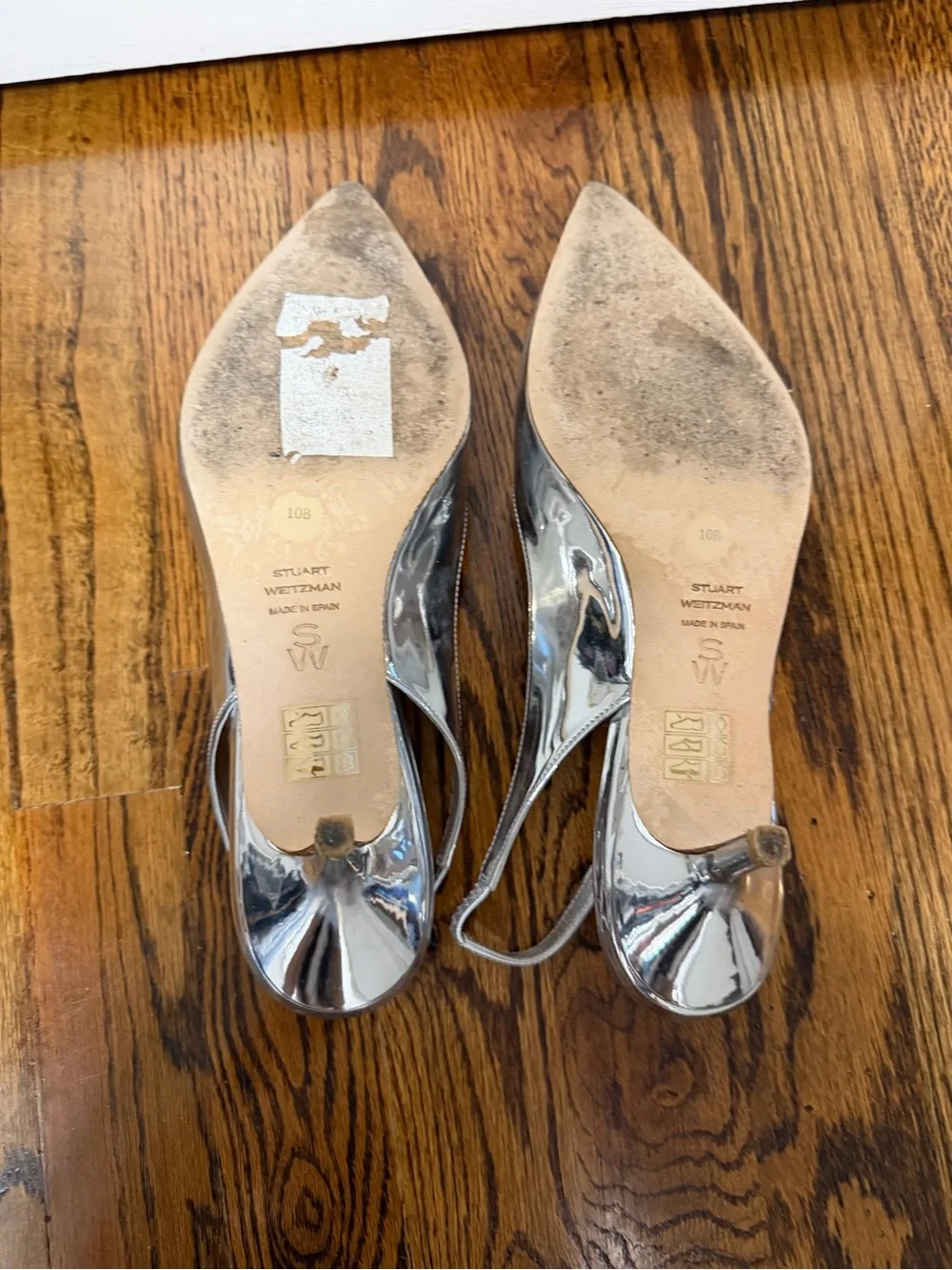 Stuart Weitzman Metallic Silver Pointed Slingback Pumps